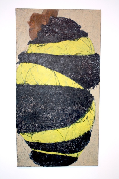 Mequitta Ahuja, Yellow I, 2013, Oil and paper on canvas, 68x36 inches