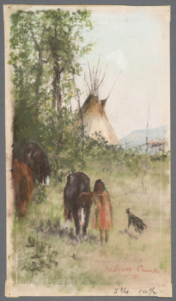 Indian Camp, circa 1883, pastel on paper, 11 13/16 x 6 11/16 inches. Image courtesy of the Harry Ransom Center