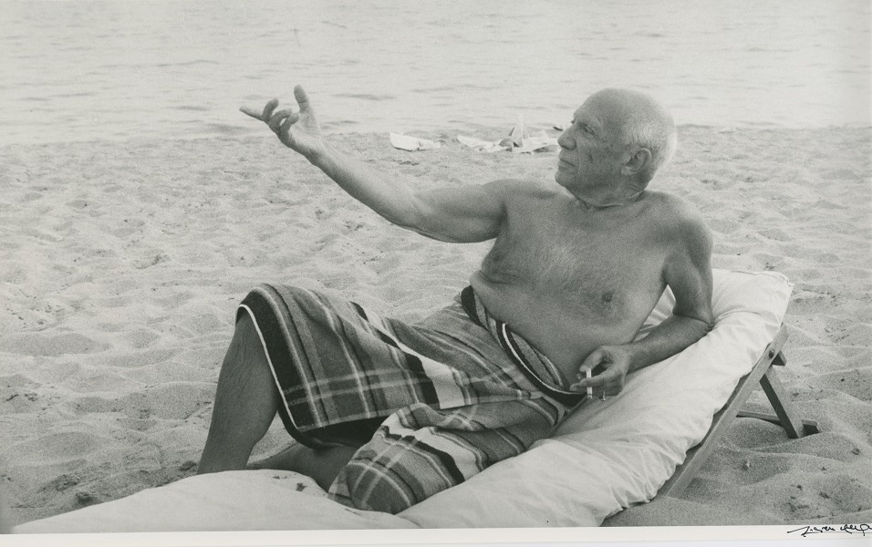 Lucien Clergue, Picasso on the beach, Cannes (1965). Gelatin silver print 17 3/4 in. x 11 in. Signed in pencil on verso. (Inv# 64771-C) Photo: Courtesy of the artist and Throckmorton Fine Art, via artnet Magazine.