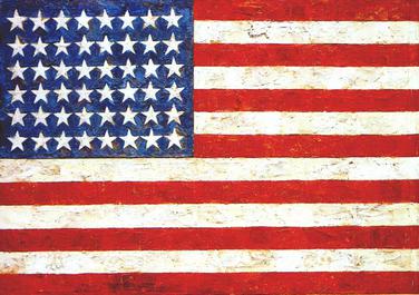 Jasper Johns, Flag. Encaustic, oil and collage on fabric mounted on plywood, 1954–55