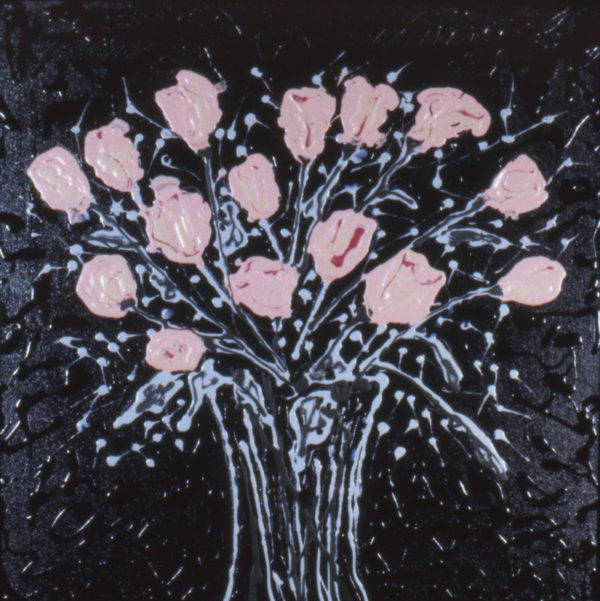 Mel Casas, "Roses Anyone?" acrylic on canvas, 1999, 24 x 24"