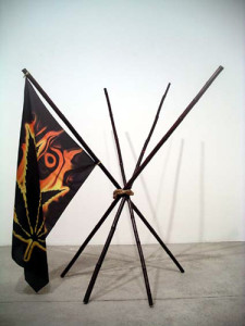 Michael Phelan, You Complete Me, 2006...Dimensions variable...Dyed bamboo, rope and silkscreened silk.