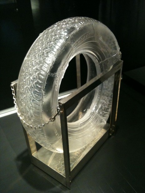 “Untitled (Glass Tires),” 1997, blown glass and silver plated brass