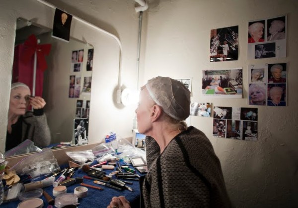 Holland Taylor fixes her eyebrows as she prepares for a play that she wrote and stars in as the former Texas Gov. Ann Richards in San Antonio, Texas