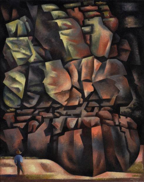 Loren Mozley, Boy Admiring a Cliff, 1948, Oil on canvas,Overall: 30 x 24 in., Private Collection