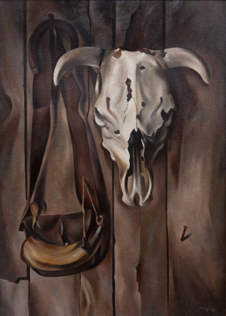 Loren Mozley, Skull and Powderhorn, c. 1941, Oil on canvas, Overall: 40 x 30 in.,Private Collection