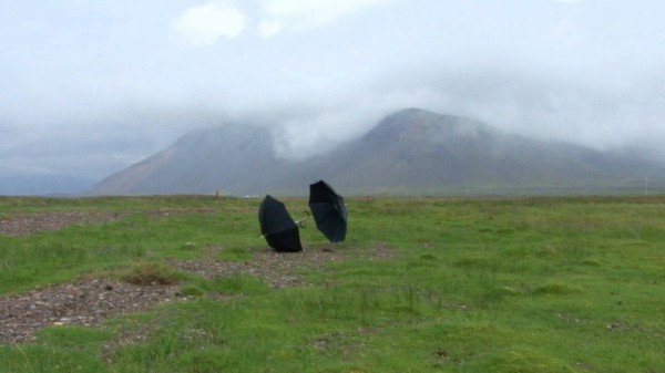 Still from Zwei Schirme (Two Umbrellas, Iceland), 2009 Courtesy artist and Hauser & Wirth, Zurich