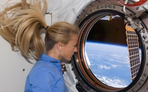 Karen Nyberg in space. Just think what zero gravity would do with a needle and thread. Photo: NASA