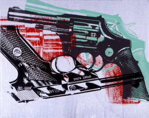 Andy Warhol, Guns, 1981-1982. Acrylic and silkscreen ink on canvas. The Andy Warhol Museum, Pittsburgh Founding Collection. The Andy Warhol Foundation for the Visual Arts Inc. 