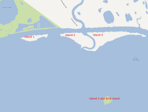 Several possible Forrest Bess Islands