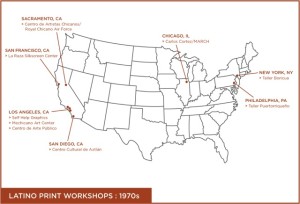 From Tatiana Reinoza, "Latino Print Cultures in the U.S., 1970-2008" (Ph.D. dissertation, University of Texas at Austin, in progress). Map designed by Paul del Bosque, 2012. 