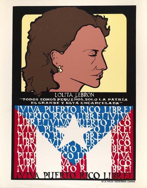 Linda Lucero, Lolita Lebrón, ¡Viva Puerto Rico Libre!, 1975, screenprint, 28 5/8 x 22 5/8 inches. Image courtesy of Linda Lucero. 