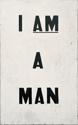 Glenn Ligon (b. 1960), Untitled (I Am a Man), 1988. Oil and enamel on canvas. Collection of the artist © Glenn Ligon; photograph by Ronald Amstutz. Ligon’s reinterpretation of the signs carried during the Memphis Sanitation Strike in 1968, visited by Dr. King weeks before his assassination.