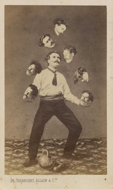 Unknown artist, Man Juggling His Own Head, c. 1880, published by Allain de Torbéchet et Cie, albumen silver print from glass negative, collection of Christophe Goeury
