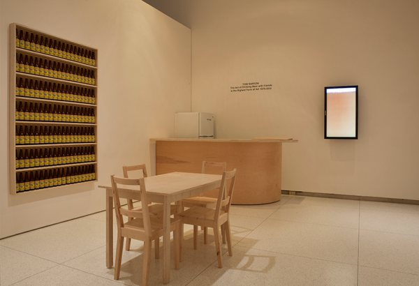 Tom Marioni. The Act of Drinking Beer with Friends is the Highest Form of Art, 1970–ongoing. Dimensions variable. Installation view at the Smart Museum of Art, The University of Chicago. Courtesy of the artist.