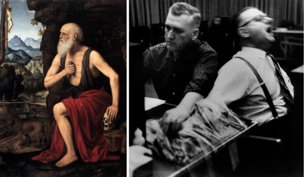 St. Jerome (left) / Still from Stanley Milgram Obedience Experiments (right)