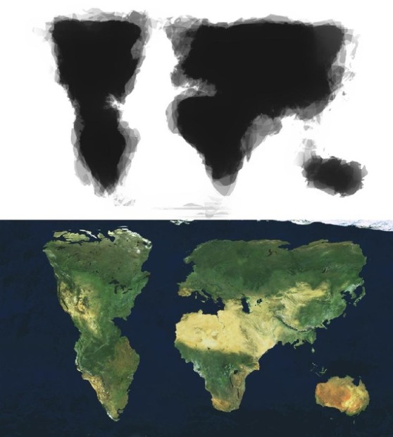 All 30 drawings overlaid and the satellite map manipulated to create the same shape