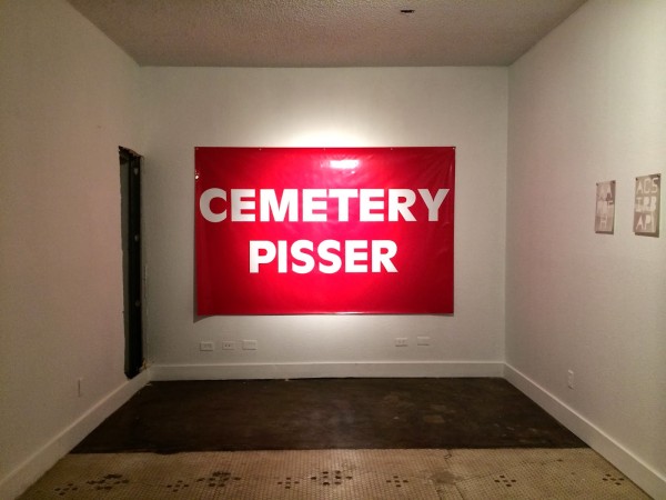 Michael Wynne, Cemetery Pisser, 2014, Vinyl Banner. courtesy of Beefhaus