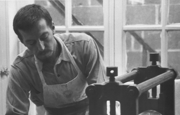 Theo Wujcik working at the Center for Creative Studies in 1968