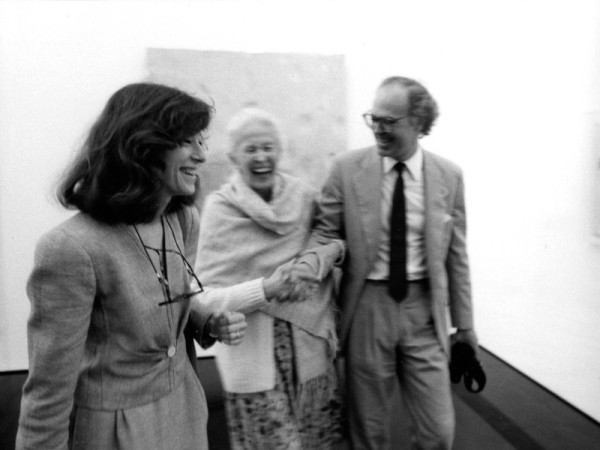 Mrs. De Menil (center) at the 1987 opening of the Menil Collection, Houston