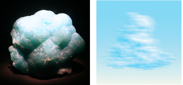 (l) Smithsonite, Kelly Mine, New Mexico (r) Ted Kincaid, LA Sky 803, 2009, Digitally-Constructed Photograph on Canvas