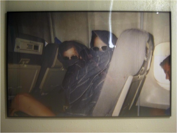 A snapshot taken on a plane right before 9/11 of Emily and her friend being goofy with an airline blanket. The large-scale photograph that hangs in her bedroom won Juror’s choice at Lawndale’s The Big Show in 2010