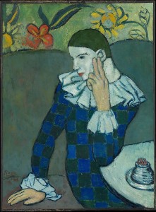 Pablo Picasso, Seated Harlequin, 1901, oil on canvas, © 2014 Estate of Pablo Picasso / Artists Rights Society (ARS), New York