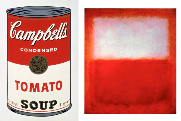 l: Andy Warhol,  r: Mark Rothko, White over Red, 1957