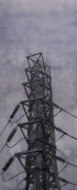 Peter Broz, <em>Tower</em>, 2014. Acrylic on panel, 48" x 20"