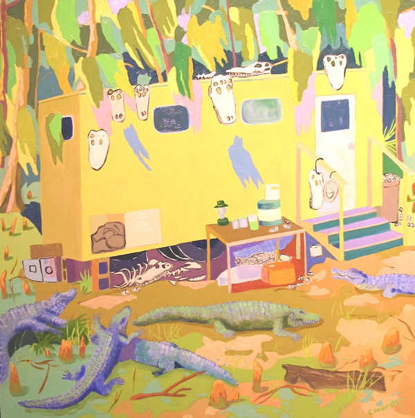 Lindy Chambers, <em>Gator Man</em>, 2014 Oil on gesso board 26” x 26”