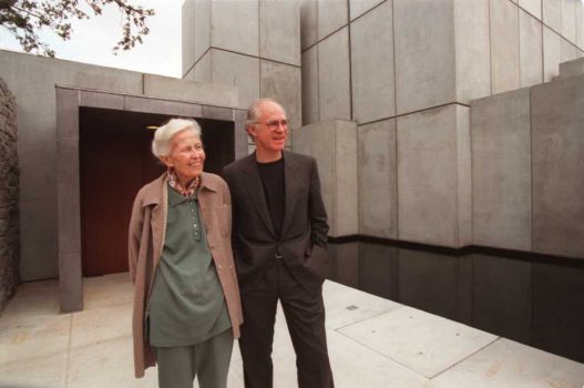 Dominique de Menil with son Francois, architect of Houston's Byzantine Fresco Chapel, completed in 1997. (Photo By Betty Tichich via Houston Chronicle) 