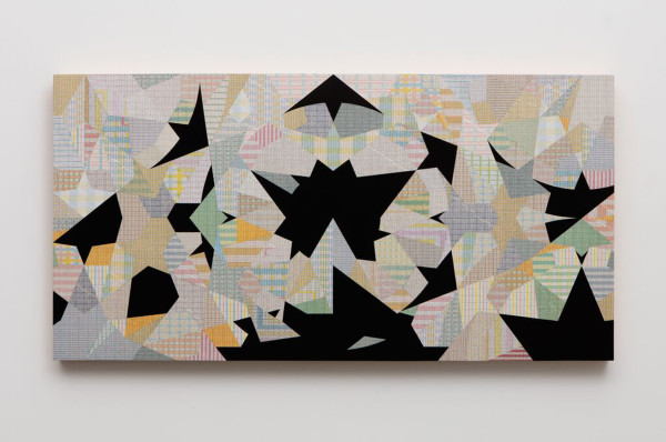 Rendition No. 2, (Topkapi Scroll p344), 2015. inlaid milage charts, sumi ink on panel