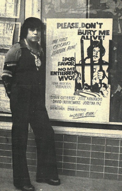 Efraín Gutiérrez in front a poster for his 1976 movie. 