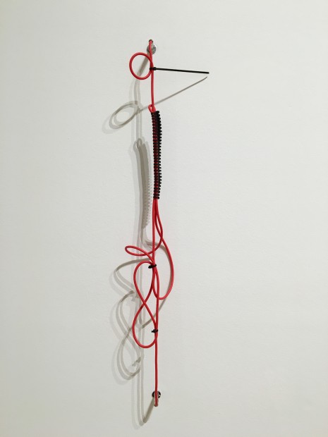 SHHH, The Red Series #3, 2014. Noise-canceling instrument cable, cable ties, and endpin jacks.