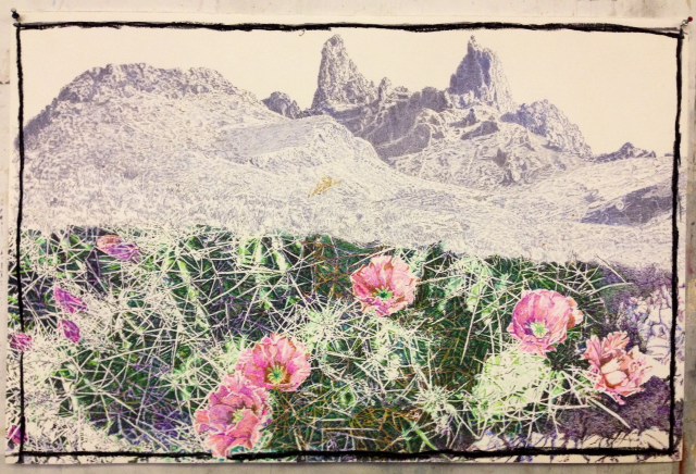Jim Malone, Flowers of Love Spring from the Thornes of Life, marker pens, spray paint on paper.