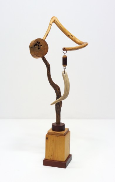 The Calculated Risk of Incongruity (2008-14), wood, antler, metal, beads, 37" h. x 15" w. x 14½" d.