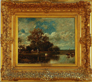 Jules Dupre (French, 1811-1889) Untitled [Landscape, Trees, Pond with Cows] ca. 1860 Oil, 12 ½ x 16 in. Gift of Dr. Kenneth Wheeler