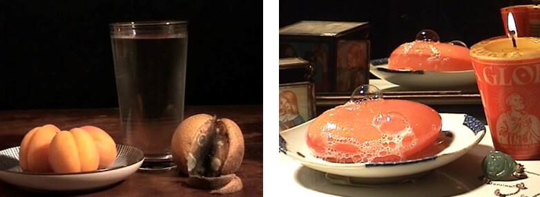 Still Life with Fruit and Zhuang Zi, 2005, digital video, 22 min. 14 sec. Soap with Votive, 2006-07, digital video, 4 min., 32 sec.