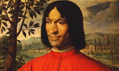 Image: Detail of Macchietti's painting of Lorenzo (the Magnificent) de' Medici.