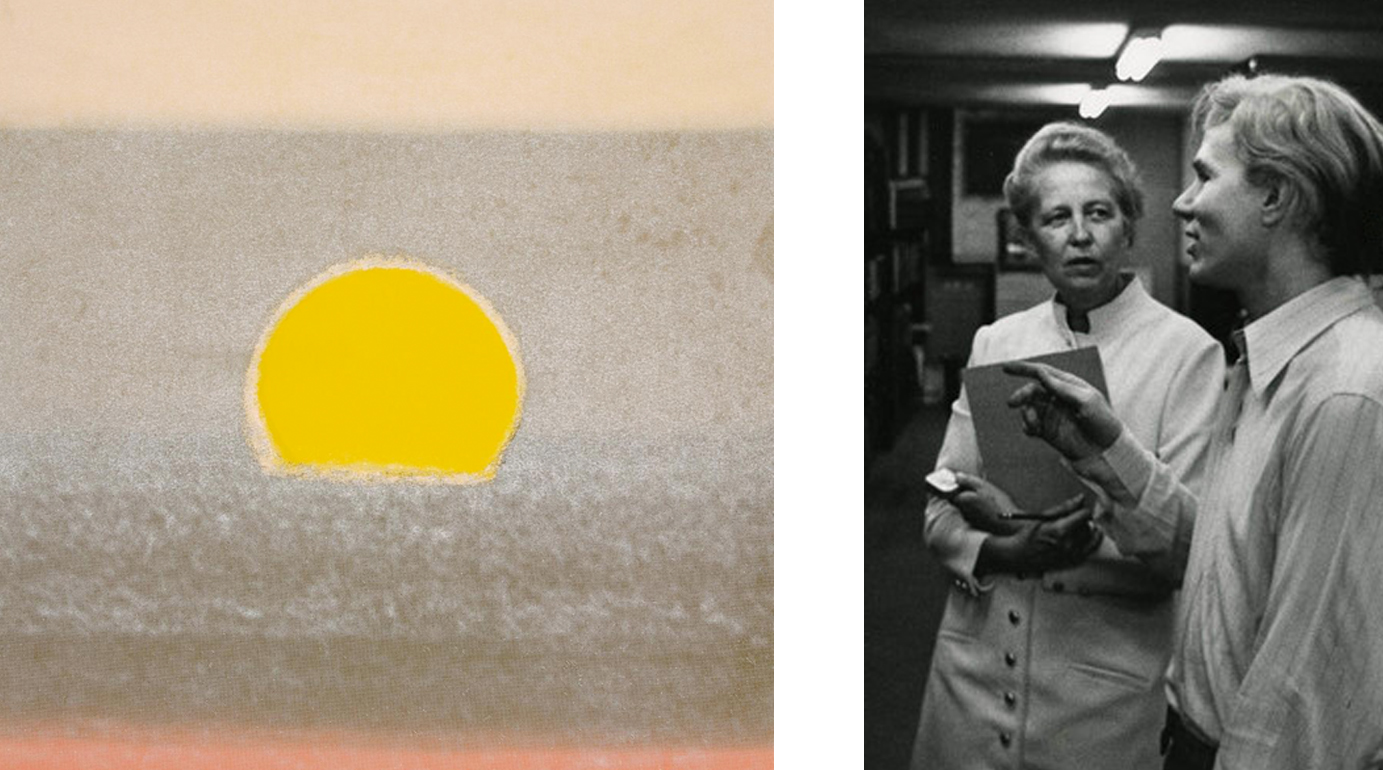 One of Warhol’s Sunset prints, 1972. R: Warhol and Dominique, 1969