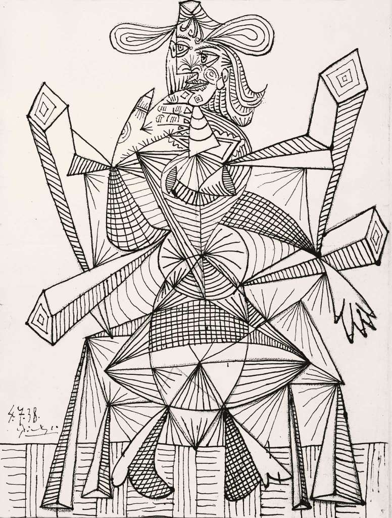 Woman Sitting in a Chair (Dora), April 7, 1938. Ink on paper, 25 5/8 x 19 3/4 in. 