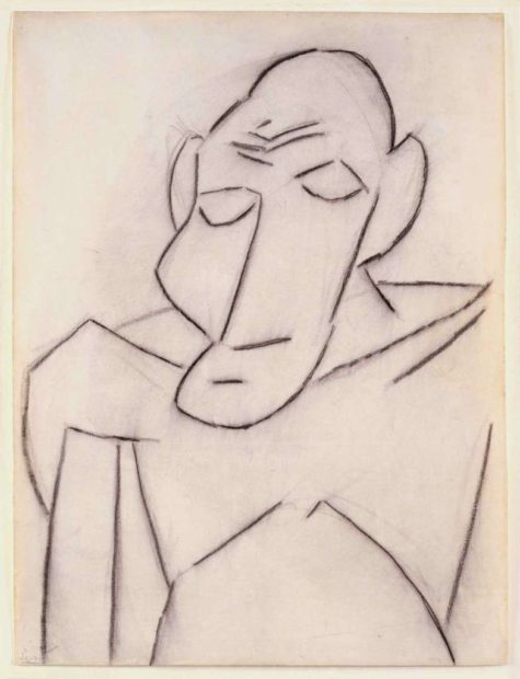 Sketch of Andre Salmon, 1907. Charcoal on paper, 24 3/4 x— 18 3/4 in. 2016 Estate of Pablo Picasso / Artists Rights Society (ARS), New York