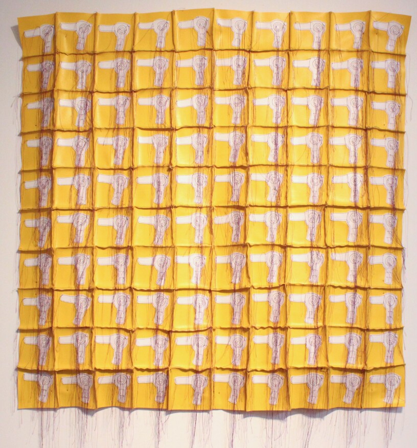White Blow Dryer Quilt, 2004, vinyl, thread, 36 x 36 in.