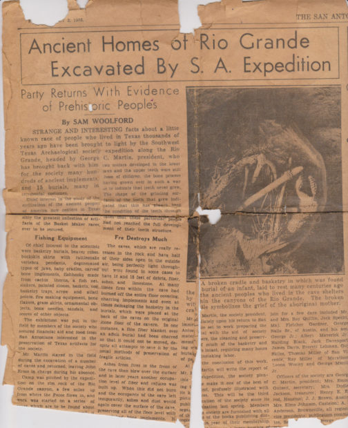 This 1933 newspaper report on an archaeological expedition to the Lower Pecos was “excavated” by Gene Fowler from a Depression-era scrapbook.