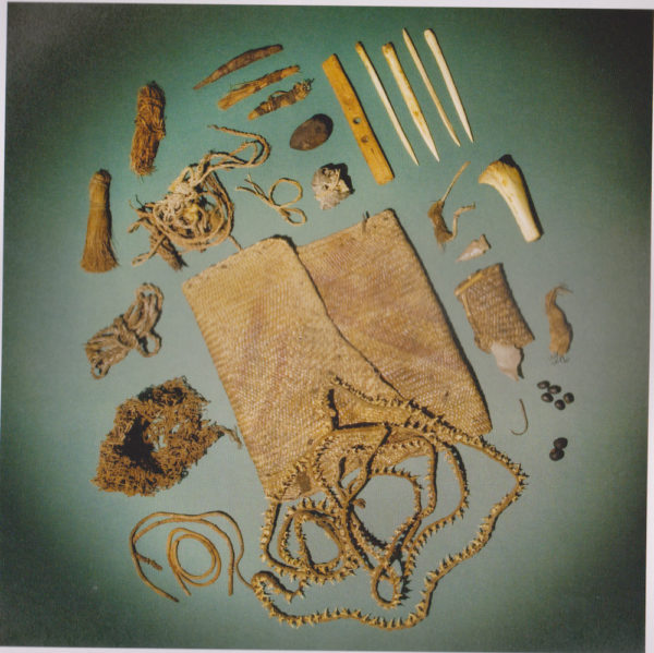 Archaeologists believe this to have been a shaman's bag with ceremonial items, excavated in the Lower Pecos in 1933. Collection of the Witte Museum. From the book Painters in Prehistory.