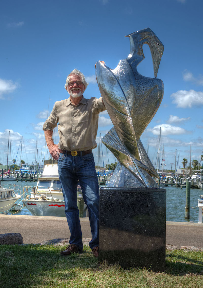 Kent Ullberg at the installation of Preening Heron in front of the Rockport Marina, March 20, 2017. Photo credit: Pamela Fulcher