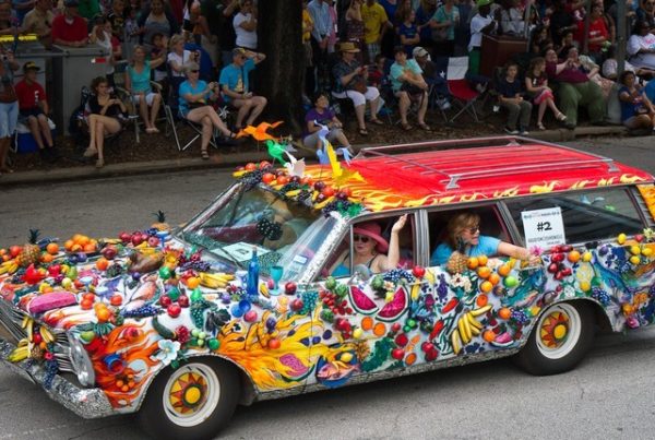The Fruitmobile first Houston art Car Art Car Parade