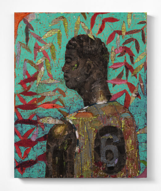 Derek Fordjour, No. 73, 2017. Oil pastel, charcoal, acrylic, cardboard and carved newspaper mounted on canvas, 76.2 x 60.9 cm (30 x 24 inches). Courtesy the artist and Luce Gallery.