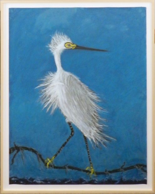 Frank X. Tolbert, Snowy Egret, 2017, Oilstick and graphite on paper, 60 x 44 in.