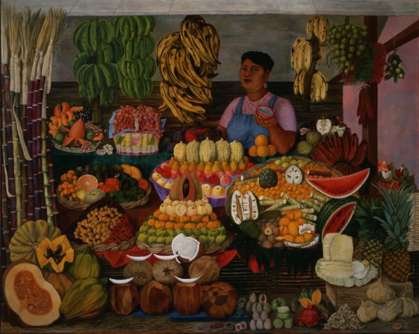 Olga Costa, Fruit-seller (La vendedora de frutas), 1951, oil on canvas (óleo sobre tela), Museo de Arte Moderno, INBA, Mexico City © 2017 Artists Rights Society (ARS), New York / SOMAAP, Mexico City